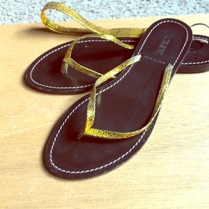 J CREW gold flip flops